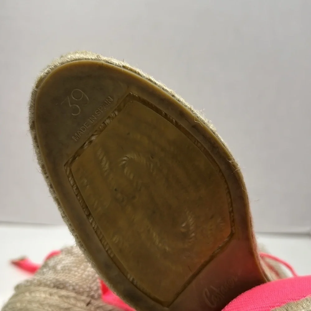 Castaner Espadrilles Wedges Sandals Wrap Around Shoe Lace Up Neon Pink Size US 9
